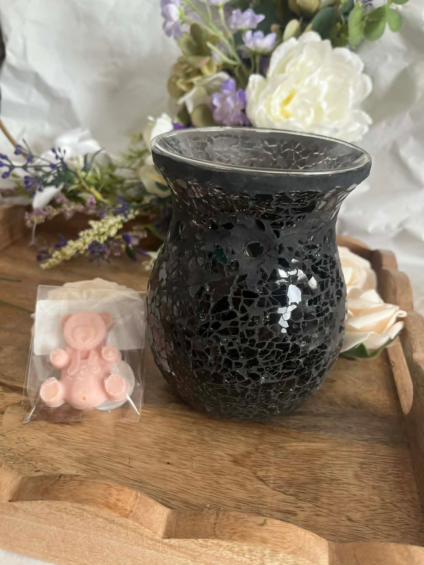 Large Black Mirrored Crackle Effect Oil Burner