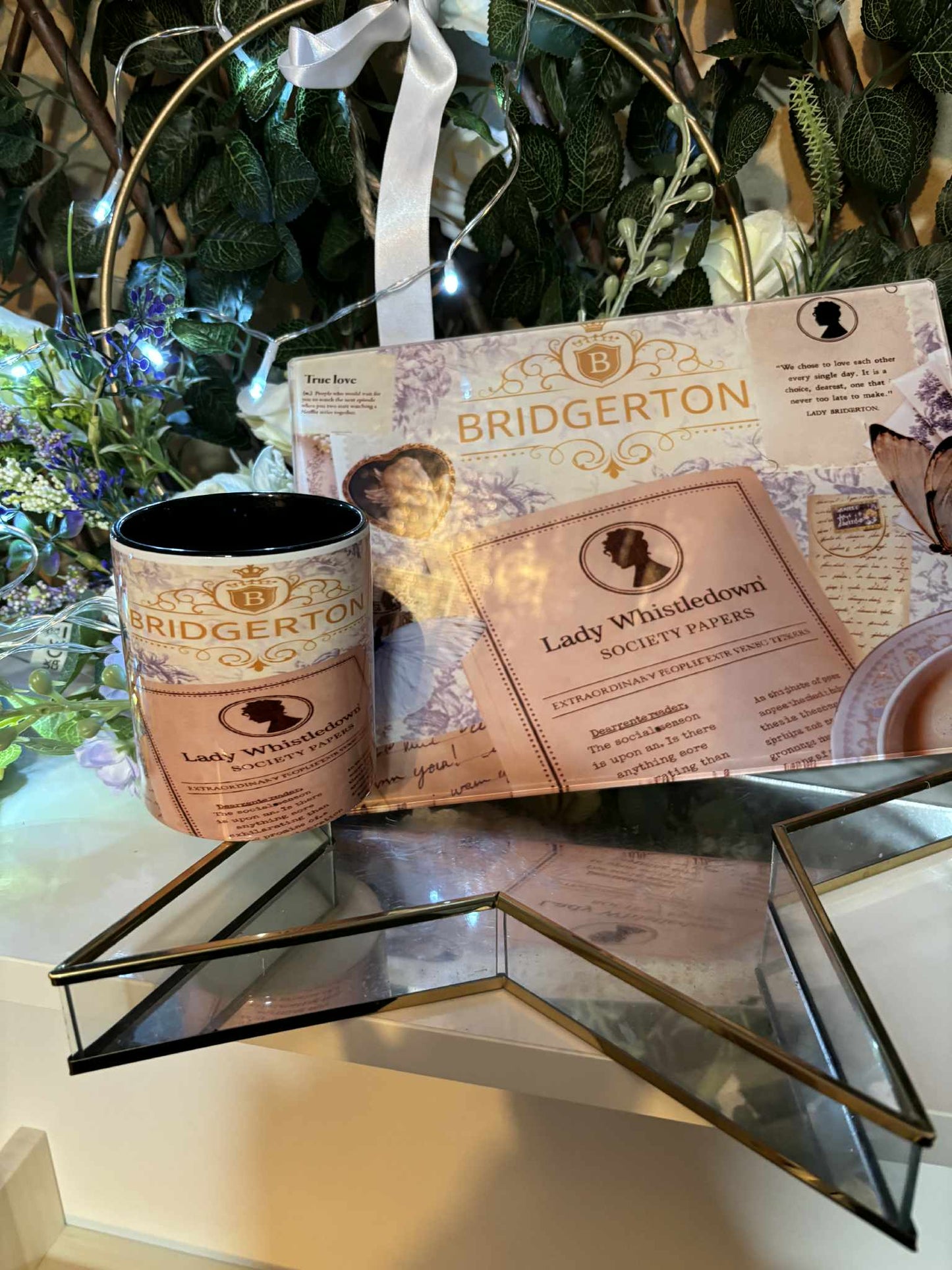 Bridgerton Inspired Makeup Set - A4 Glass Board & Brush Pot