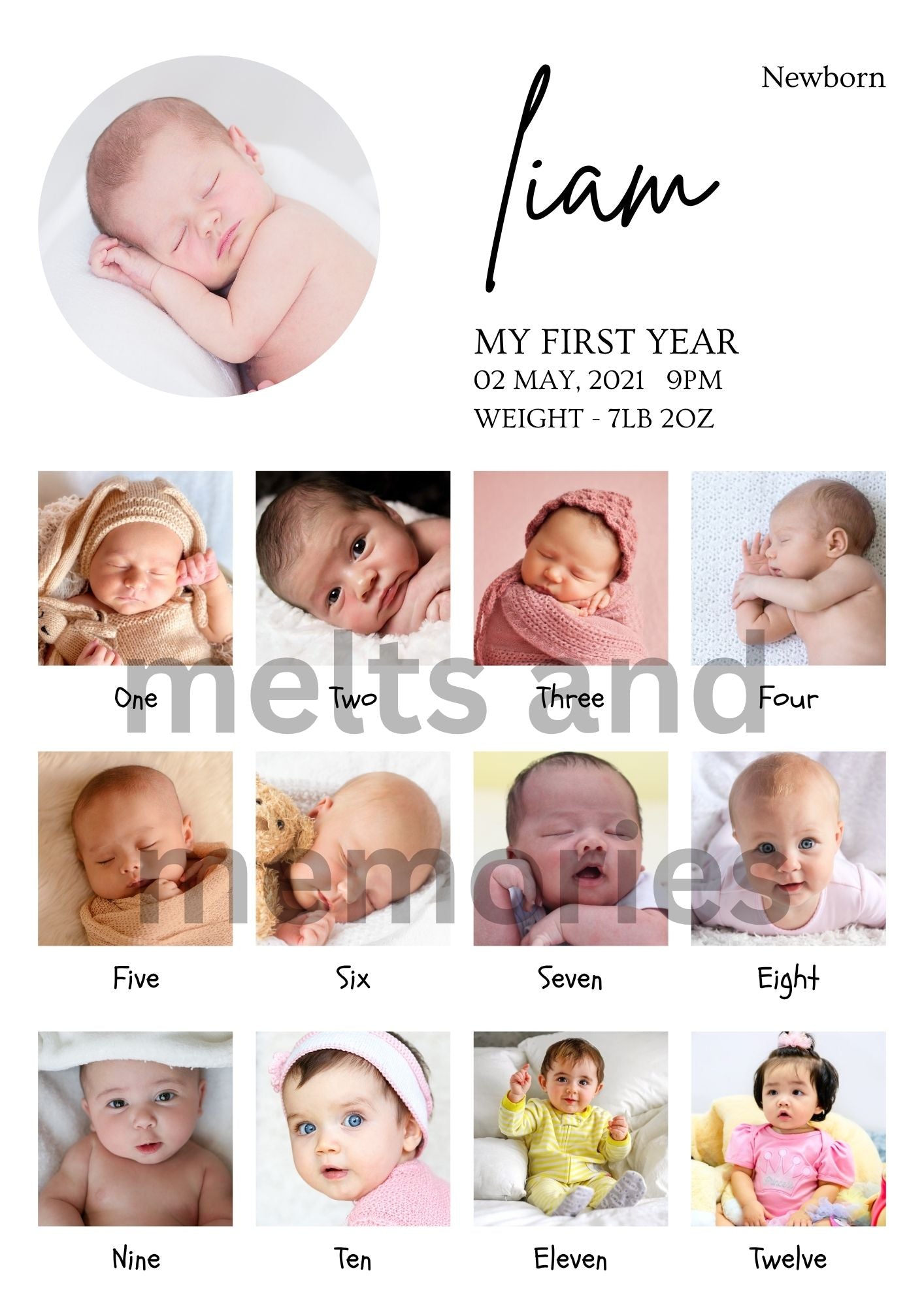 Baby's First Year Personalised A4 Print