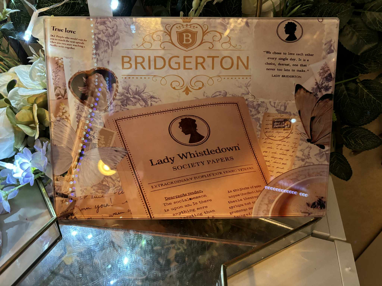 Bridgerton Inspired Makeup Set - A4 Glass Board & Brush Pot