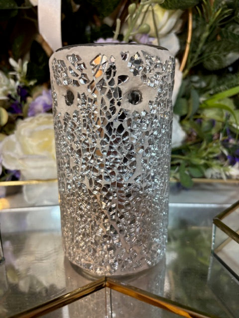 Silver crackle pillar burner
